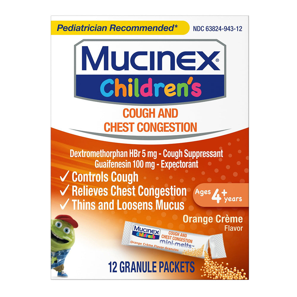 Mucinex Cough Mini Melts Expectorant And Cough Suppressant For Kids Granule Packets, 12 Ea